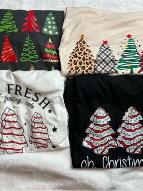 Women's Christmas Graphic Tshirt Bundle 2 - Multi-Color Holiday Trees